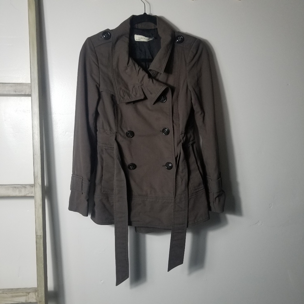 ZARA WOMAN DOUBLE BREASTED BROWN PEACOAT SIZE SMALL (SEE ALL PHOTOS)
